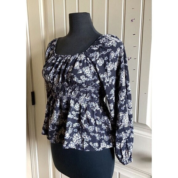 Bohme Blouse Black with Floral print womens Large Long sleeve - Picture 6 of 7